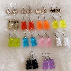 handmade gummy bear and butterfly earrings!